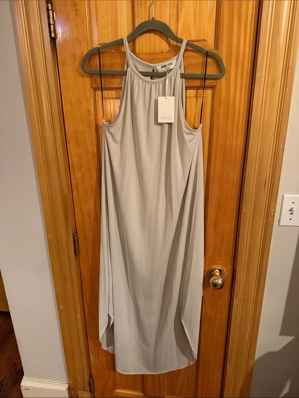Pale Gray High-Neck Sleeveless Midi Dress
